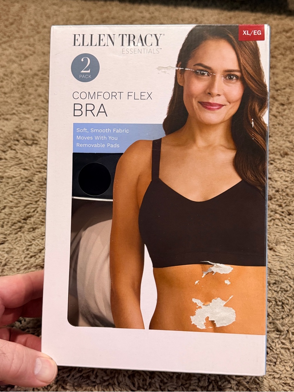 Ellen Tracy NUDE /BLACK Women's 2-Pack Wirefree Comfort Flex Bra New